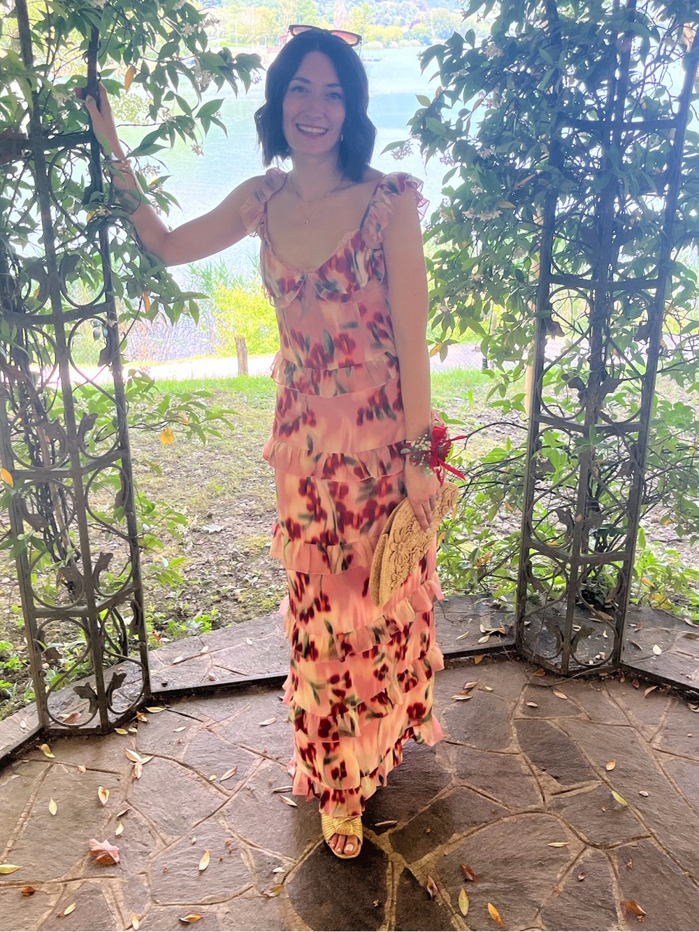 Pink Floral Ruffle-Tier Maxi Dress with Ruffled Straps - Picture 3 of 7